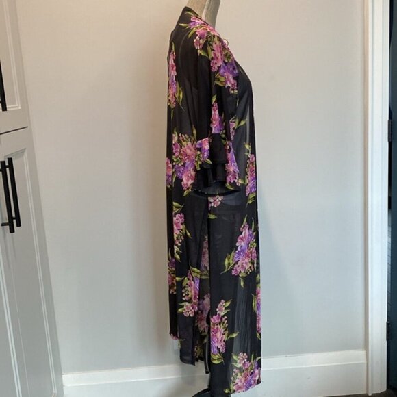 Emerald Black Floral Duster size 1X - Picture 6 of 12